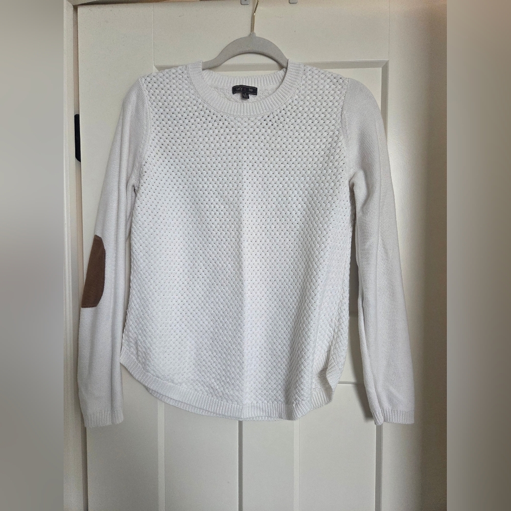 White Sweater with Brown Elbow Patches